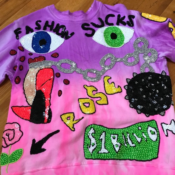 Discount Universe SweatShirt FASHION SUCKS Sequins Medium - Picture 2 of 8